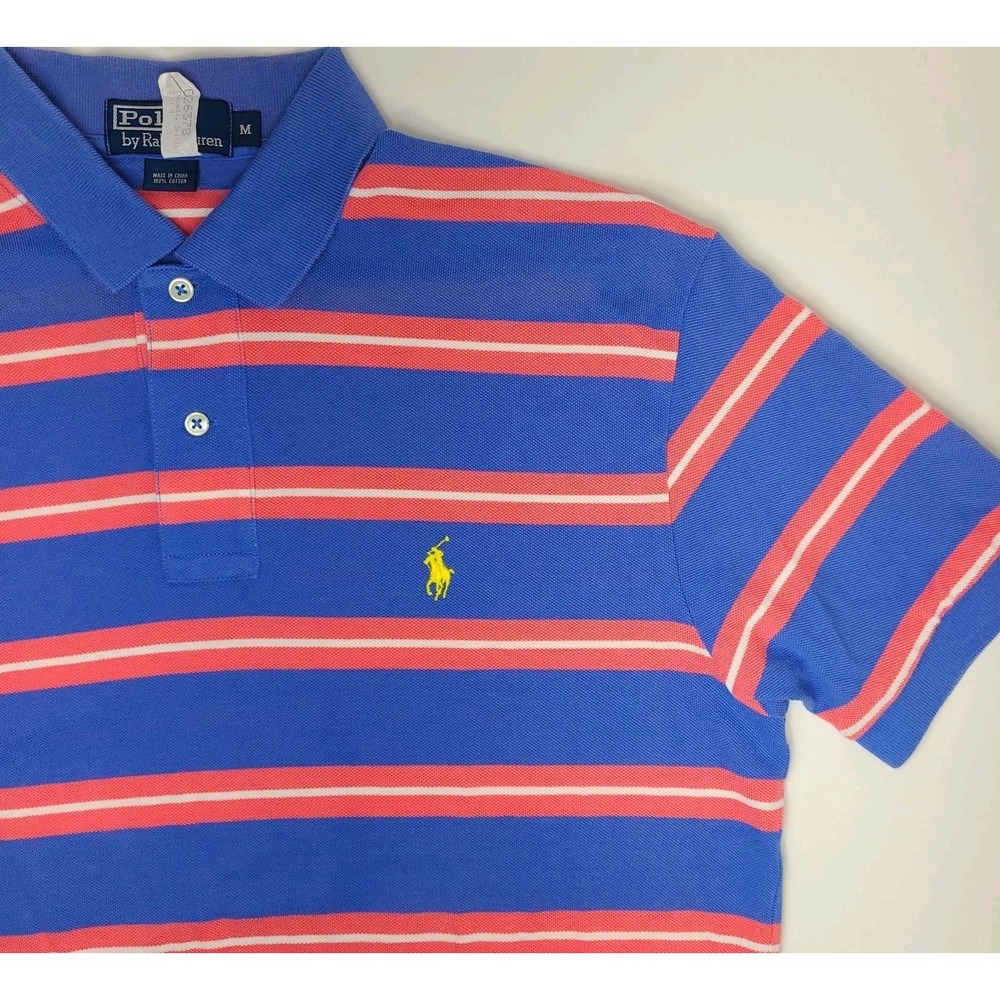 Polo Ralph Lauren Striped Polo Shirt Mens Medium Blue Coral Cotton Pony Logo